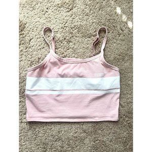 PINK Victoria's Secret Women's Pink and White Bralette with Shelf Bra - M